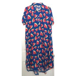 NWOT Watermelon Print Polo Dress 2X Pocket Half Button Up Collar Short Sleeve